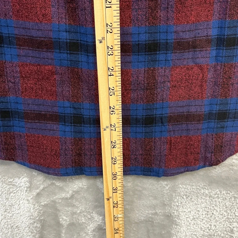 14th & Union Flannel Shirt Mens M Burgundy Blue Plaid Button Down‎ Cotton New